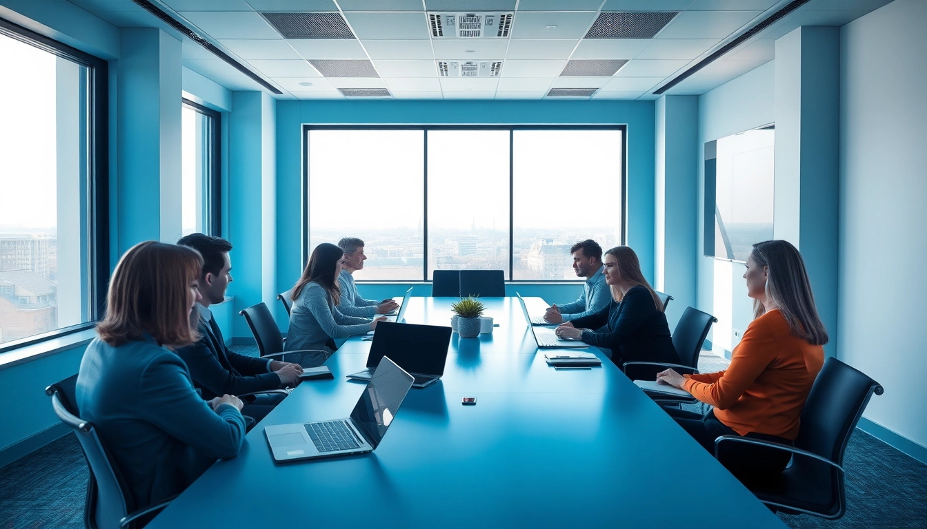 Besprechung im modernen Büro eines Headhunter Kiel mit Geschäftspartnern, die über Karrieren diskutieren.
