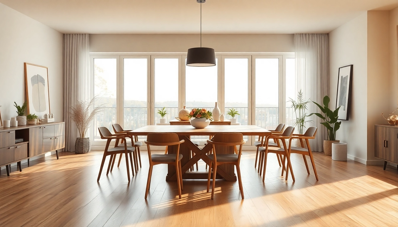 Raumgestaltung eines eleganten Wohnraums mit harmonischen Erdtönen und Tageslicht.