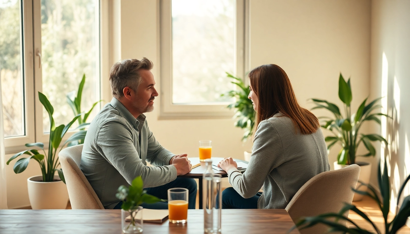 Coaching in Lebenskrisen: Ein Coach hört einem Klienten im sonnendurchfluteten Raum aufmerksam zu.