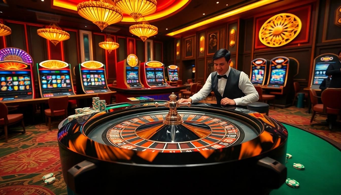 Players enjoying a thrilling game at RR88 casino with vibrant roulette and poker scenes.