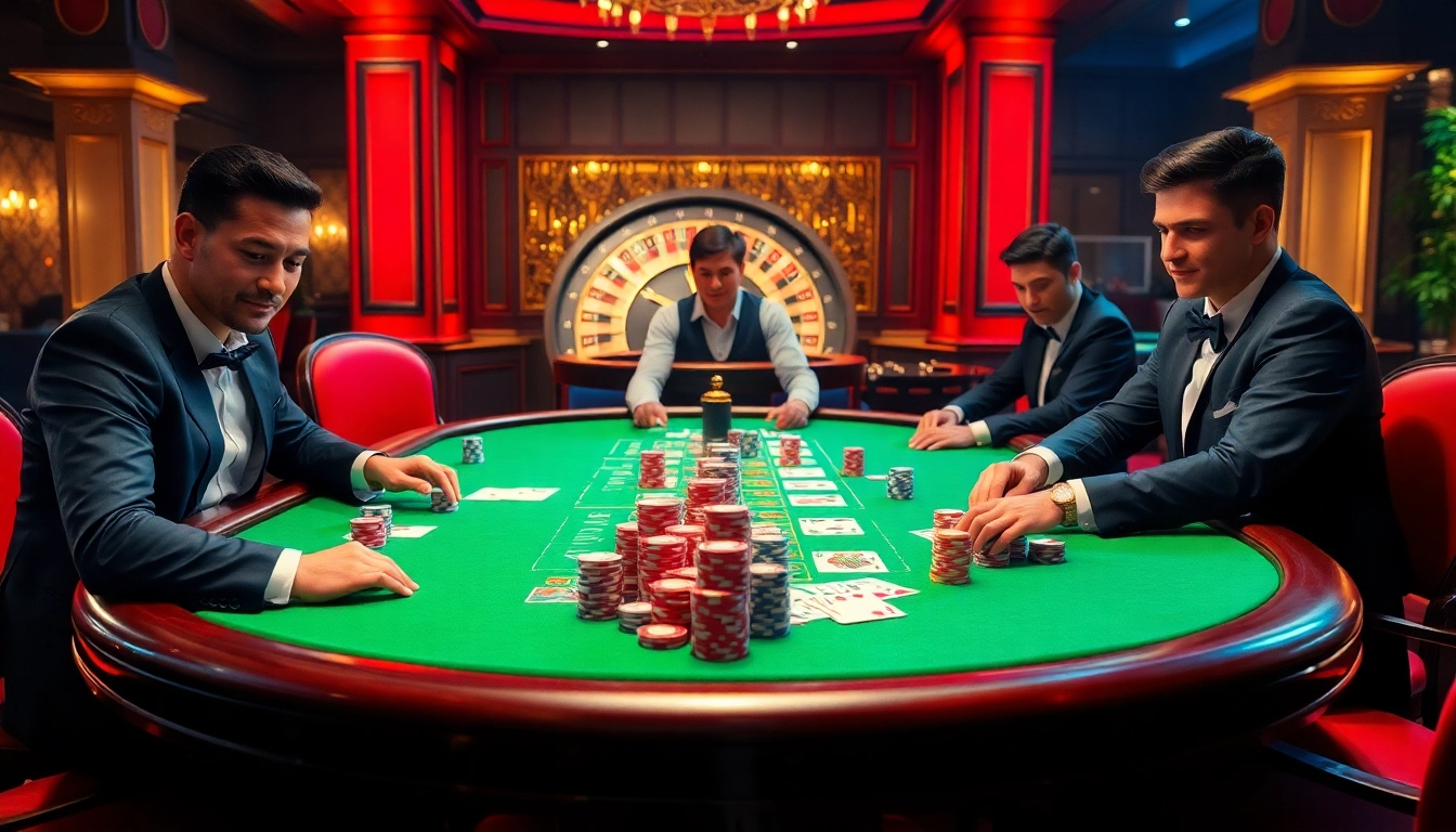 Thrilling poker game scene featuring TT88's engaging casino atmosphere with players and chips.