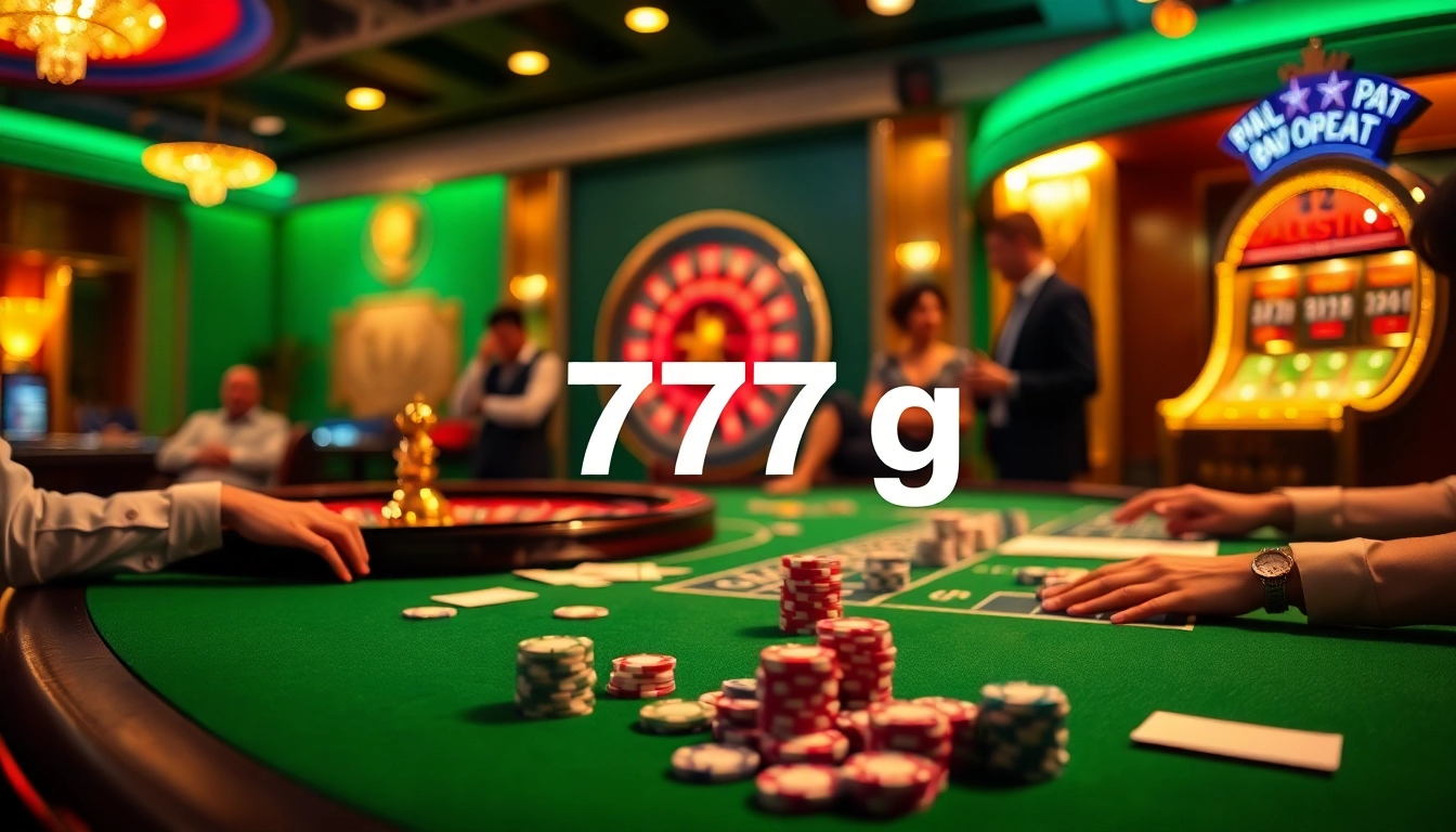 Experience the thrill of the game at 777g casino with casino tables and vibrant poker chips.