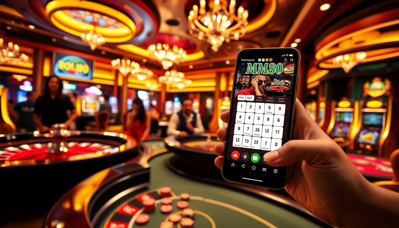Gambling excitement at MM88 observer's casino, featuring poker chips, roulette, and a smartphone interface.