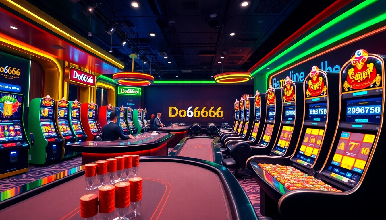 Experience thrilling gaming at DO666 with luxurious casino tables and vibrant slot machines.