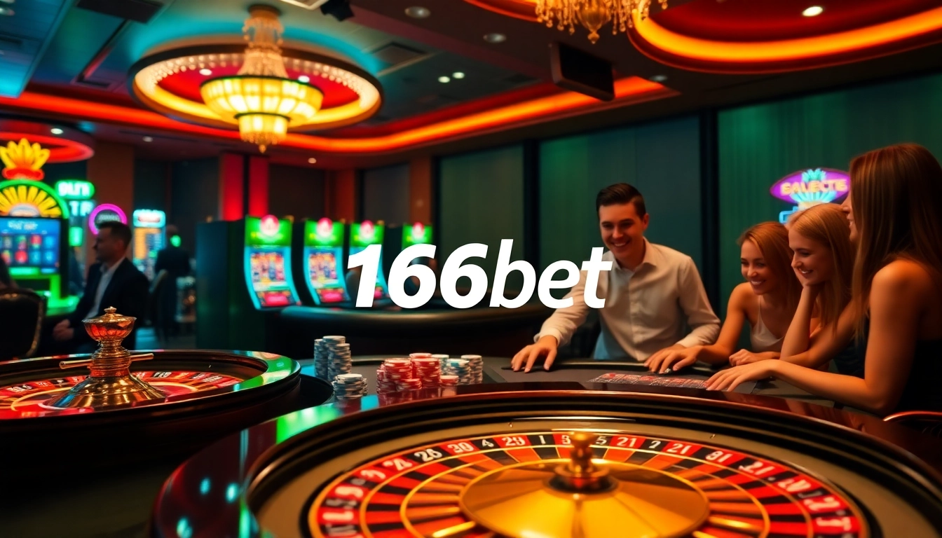 Experience the thrill of gambling at 166bet with vibrant casino tables and excited players.