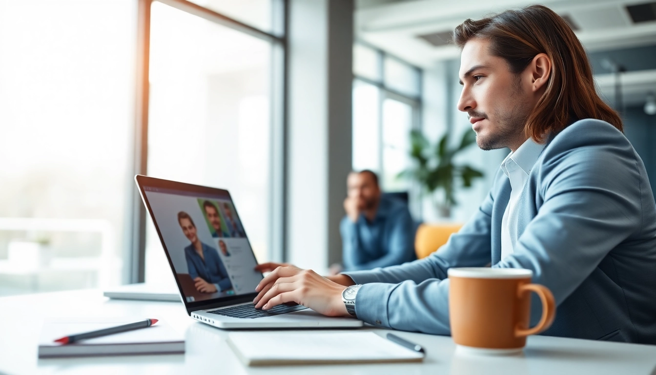 Headhunter IT führt professionelles Gespräch am Laptop in modernem Büro.