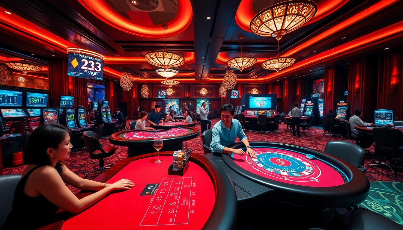Immersive online casino scene featuring players enjoying games like Baccarat and Blackjack at 98win.