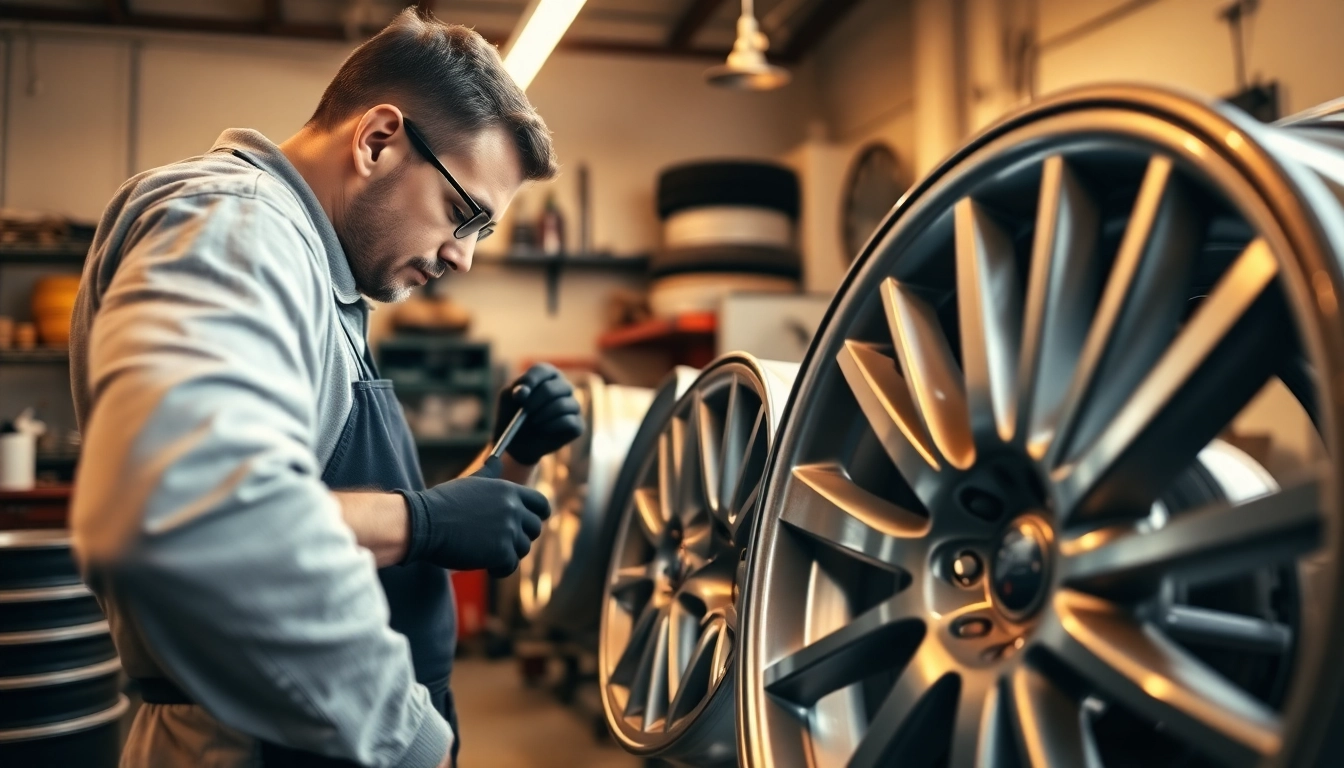 Professionelle Felgenreparatur Bottrop in einer Werkstatt mit einem Experten.