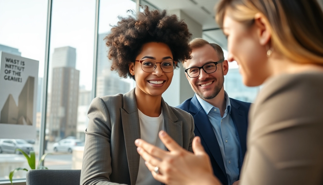 Headhunter interviewing a candidate in a modern office environment, emphasizing professionalism.
