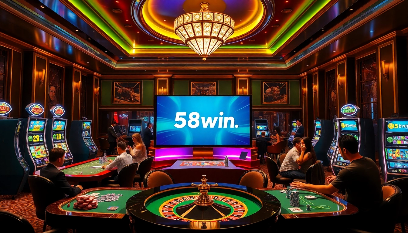 Experience thrilling gameplay at 58win.surf with poker chips and roulette wheels enhancing the excitement.