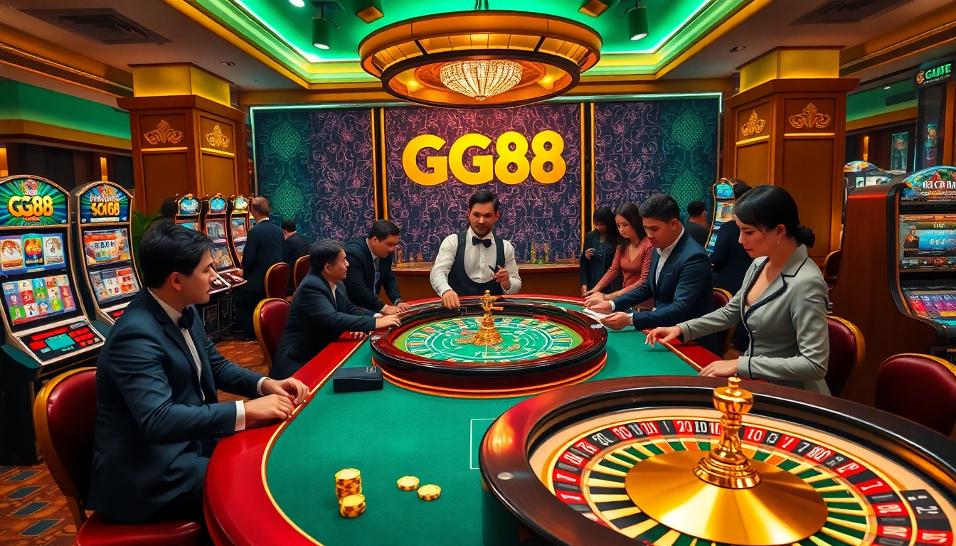 Gamble at GG88 com with high-stakes poker action at a luxurious gaming table.