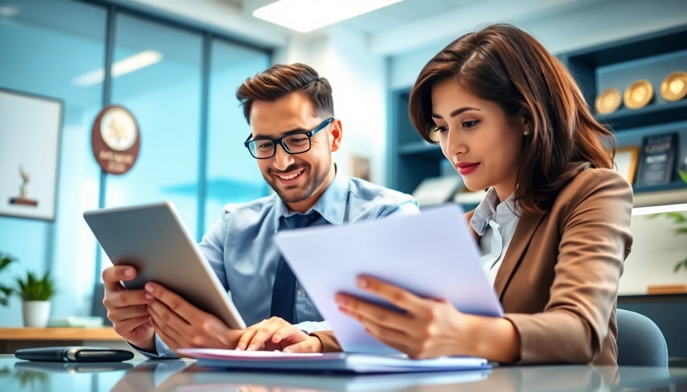 Headhunter Schweiz überprüft Bewerbungen und führt Interviews in einem modernen Büro.