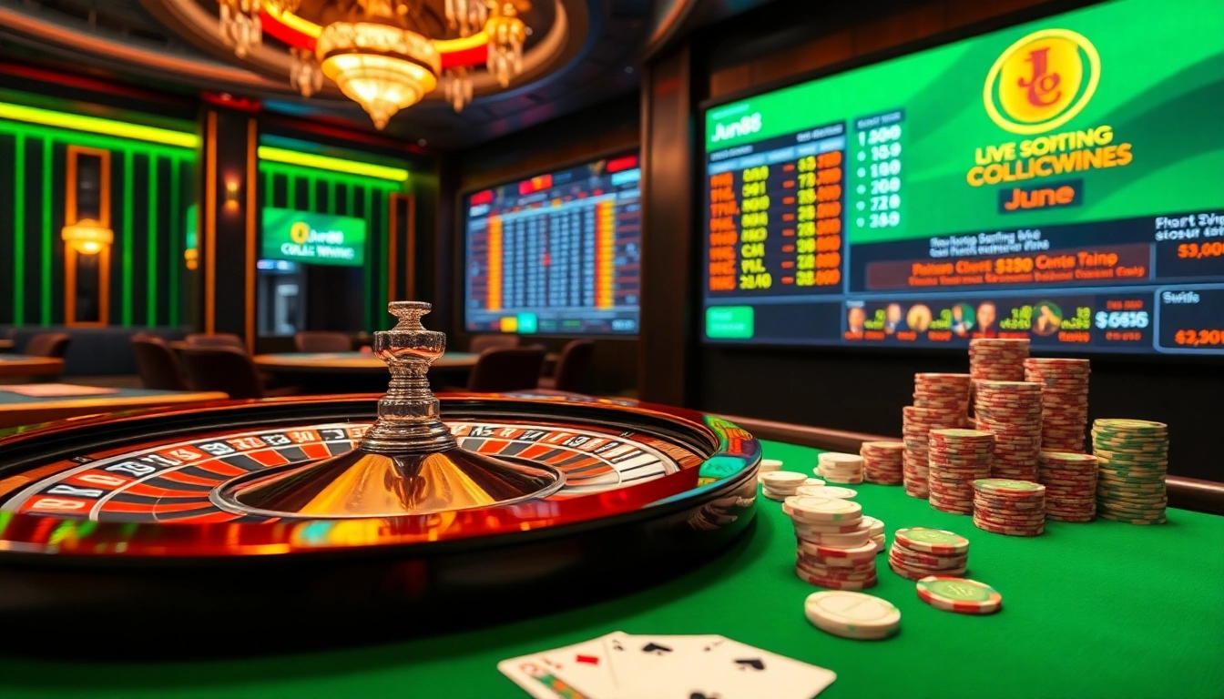 Experience the excitement of Jun88 with vibrant casino elements and live betting.