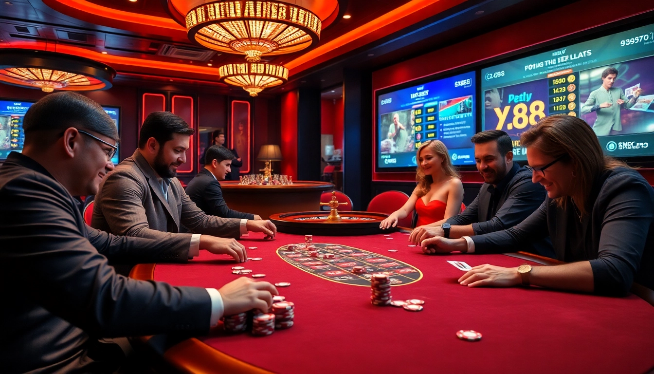 X88 offers an exciting poker night scene with players focused on high-stakes gameplay, vibrant casino aesthetics, and professional atmosphere.