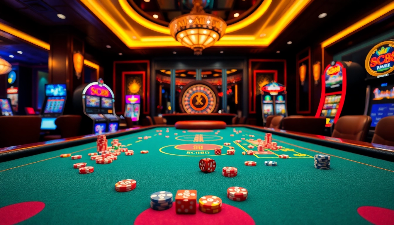 Experience excitement at the SC88 gambling table with colorful chips and vibrant casino elements.