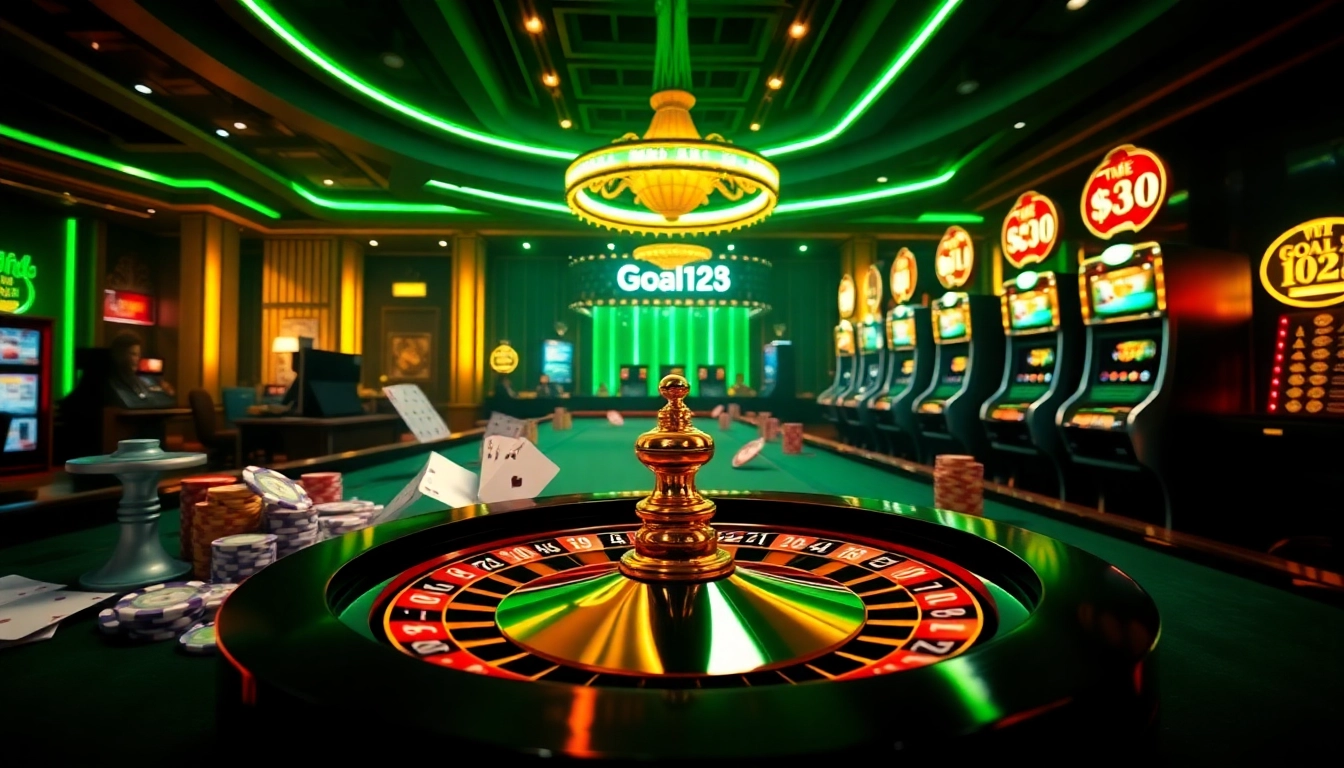 Experience thrilling gameplay at https://goal123.ac/ with vibrant casino visuals featuring poker chips and roulette.