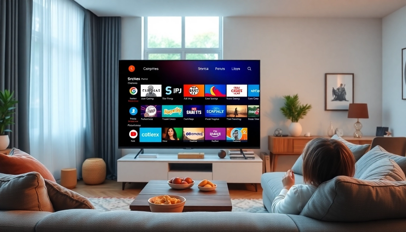 IPTV Anbieter für Deutschland auf einem modernen Fernseher in einem gemütlichen Wohnzimmer.