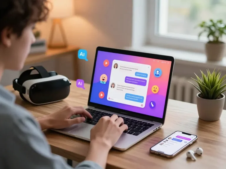 Engaging interaction on porn chat ai with vibrant digital interface and modern tech setup.