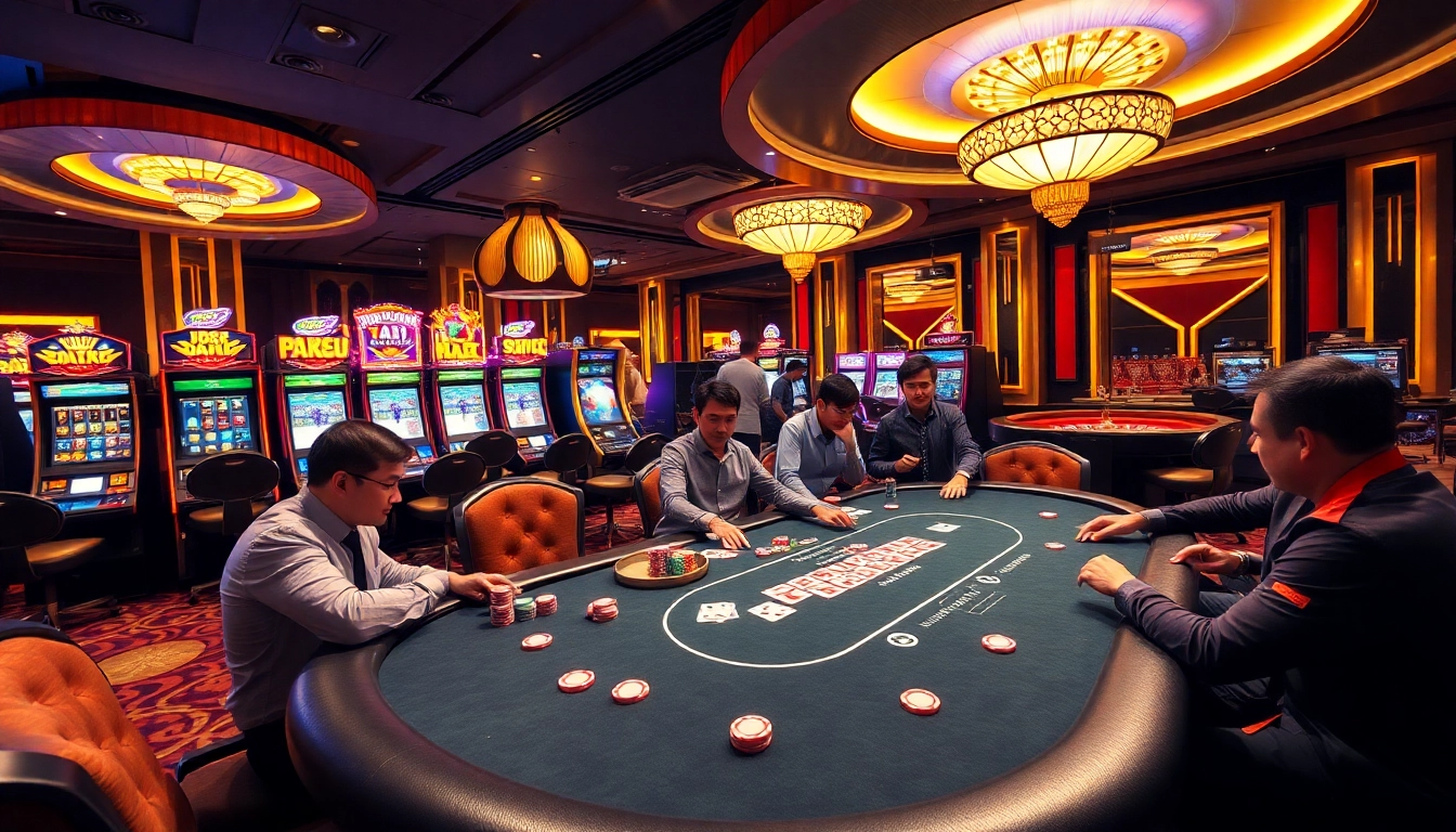 Experience exciting poker action at J88 casino with vibrant gaming elements and festive decor.