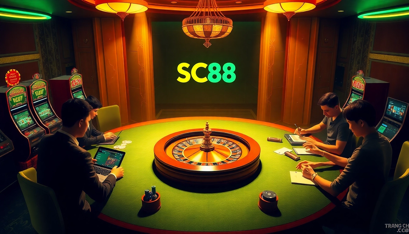 Engaging scene showcasing TRANG CHỦ SC88 with luxurious casino elements and players enjoying online gambling.
