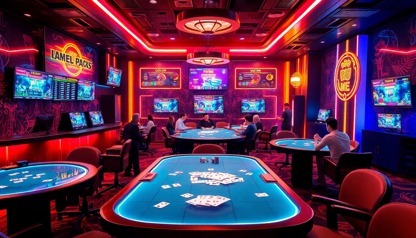 Engaging atmosphere of game bài đổi thưởng online gaming room featuring intense card matches.