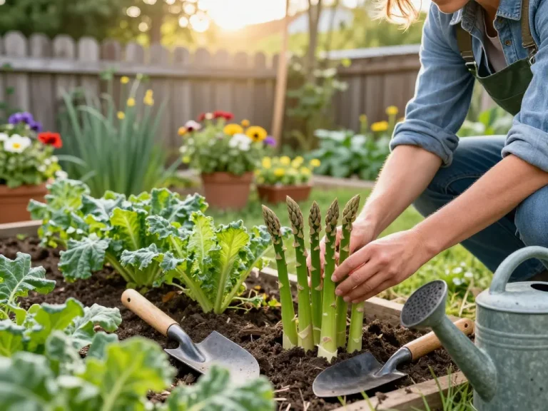 Discover tips for grünspargel pflanzen kaufen in a vibrant garden scene, with a gardener tending to fresh asparagus plants.