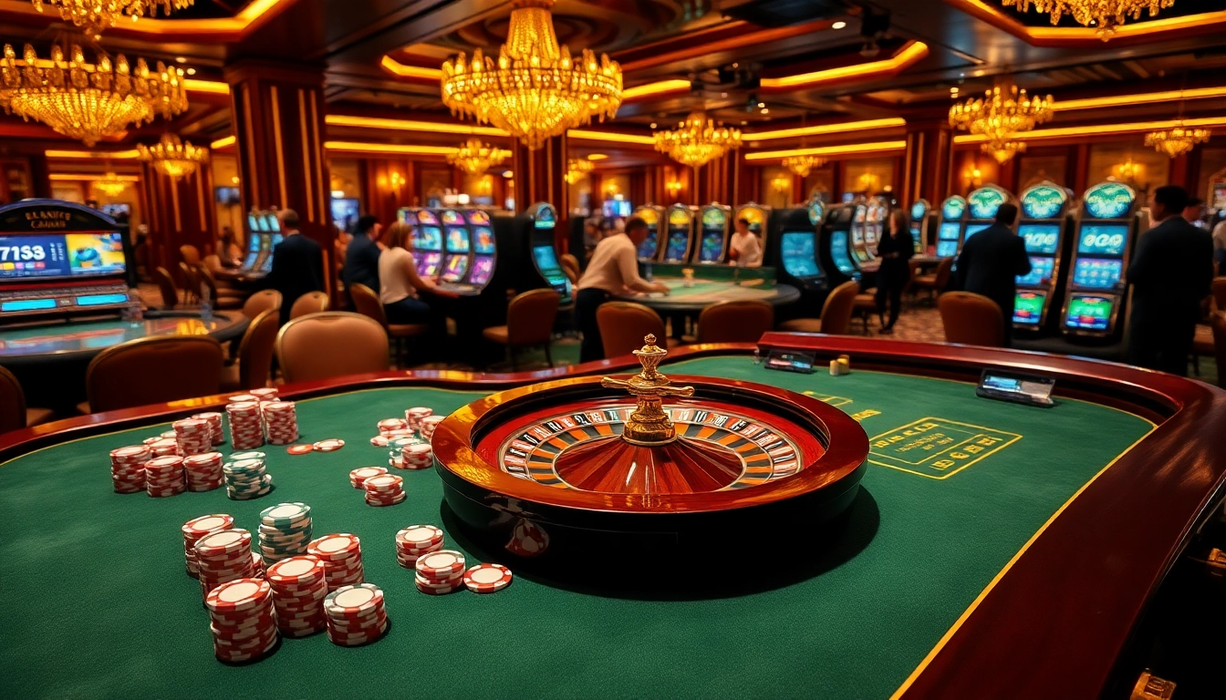 Experimentează adrenalina cazinourilor online Germania cu mese de joc luxoase, prezentând fichițe de poker vibrante și roți de ruletă.