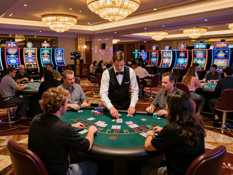 Players engaging in a blackjack game at GG88, showcasing strategic decision-making in an upscale casino environment.