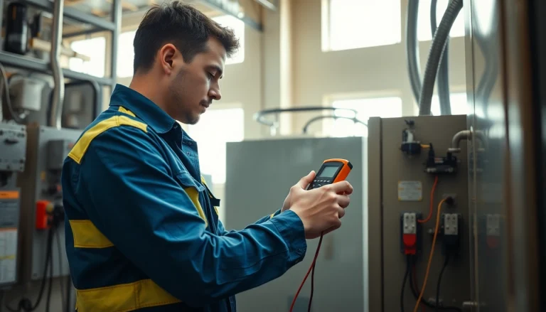 Prüfung ortsfester elektrischer Anlagen durch einen Elektriker in einem gewerblichen Umfeld.