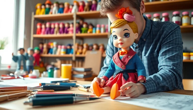 Kreative Gestaltung von Gutdolls in einem hellen Workshop mit handgefertigten Details.
