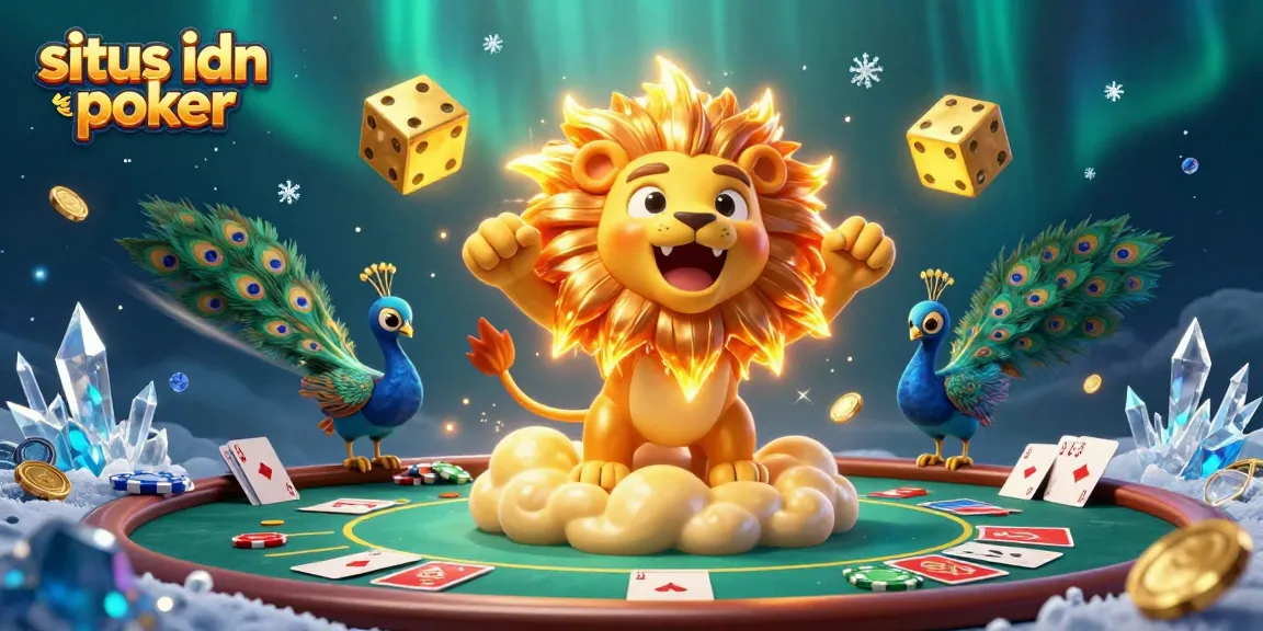 Situs idn poker menghadirkan suasana permainan poker yang menarik dengan elemen kartu dan chip berkilau.