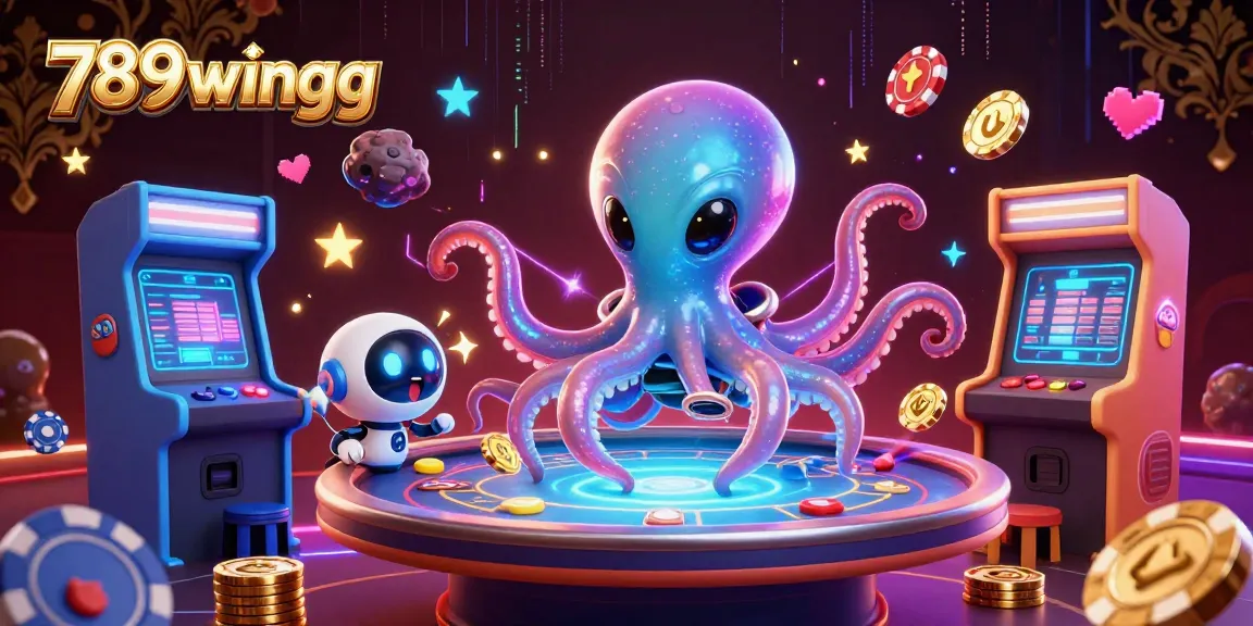 Engage with the colorful world of 789wingg featuring playful characters at a holographic poker table.