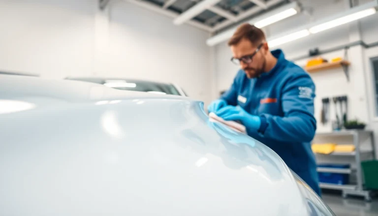Fachmännische Autoaufbereitung Lennestadt mit glänzendem Finish im modernen Werkstatt-Setting.