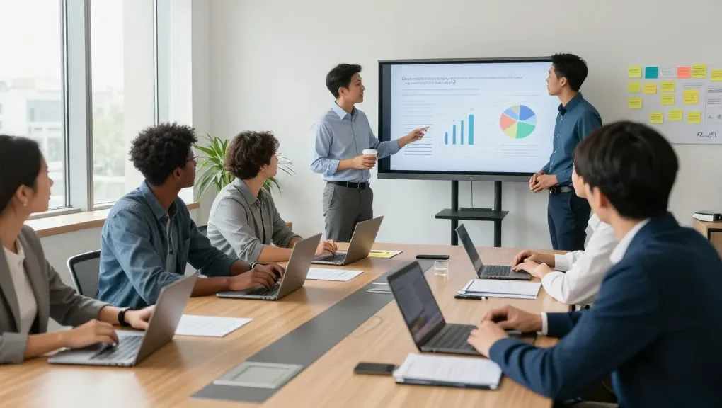 Bewertung der schwierigen Führungskraft während eines Teammeetings in einem modernen Büro.